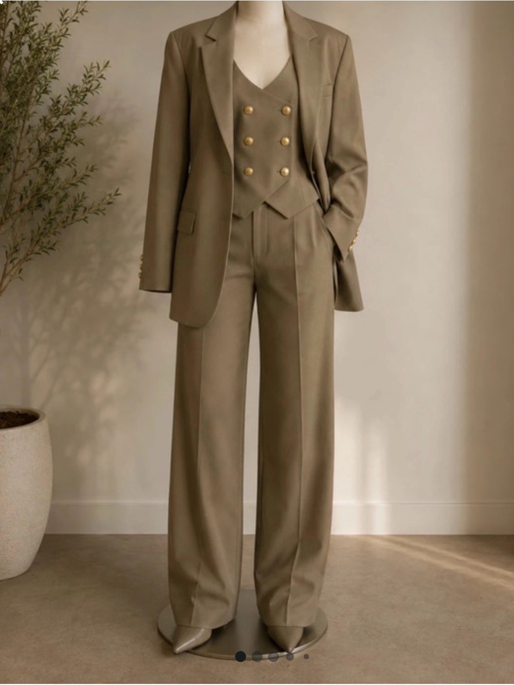 Wang Beige-Tan Blazer with Gold Buttons